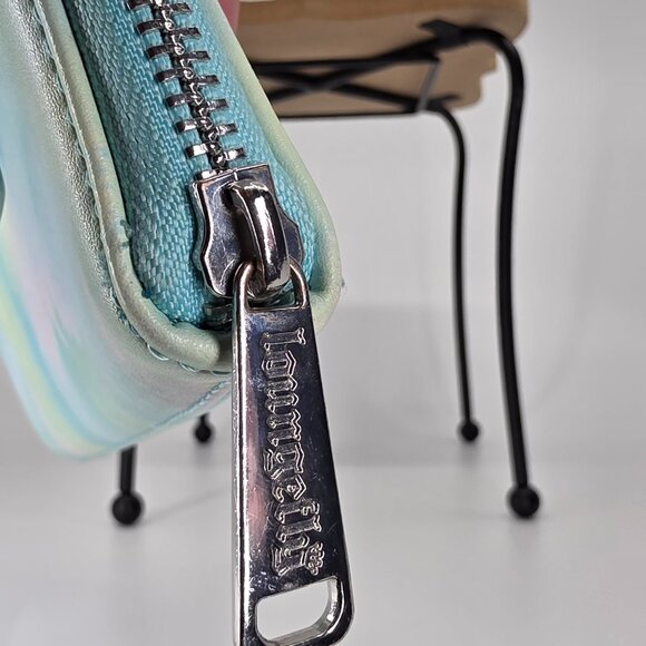🎀 Disney Minnie Mouse Sequin Bow 🌈 Seafoam Pastel Tie Dye Loungefly Zip Wallet - Picture 8 of 8